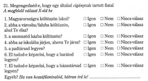Skálatechnikák Bogardusféle társadalmi távolság skála A különböző