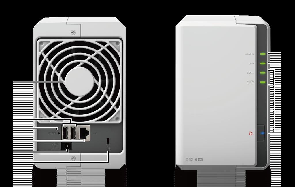Synology DiskStation áttekintése Sorszám Cikk neve Hely Leírás 1 Állapotjelző 2 Hálózati jelző 3 Lemez jelző Elülső panel A telepített meghajtók állapotát jeleníti meg.