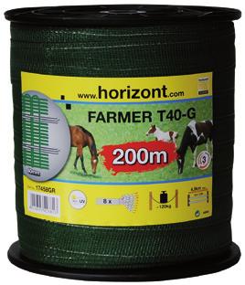 18mm 3.40Ω/m ~120kg 6.816 Ft 17554 RANGER 40mm 200m 15 0.18mm 2.00Ω/m ~180kg 10.419 Ft FARMER szalagok Ez a típusú szalagok megfelelők rövid kerítésekhez és háztáji legelőkhöz.
