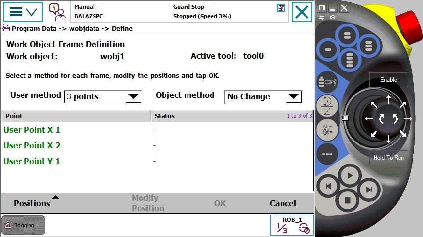 2. Koordináta rendszerek meghatározása a) Szerszám koordináták meghatározása Elérése: ABB menü - Jogging - Tool - tool1 - Edit - Define 5.