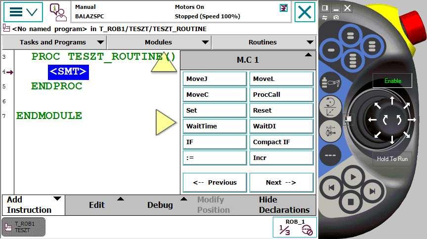 Programszerkesztés Elérése: ABB menü - Program Editor 7.