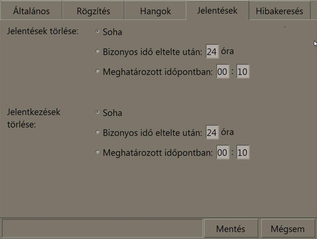21. ábra. Jelentések Az jelentések fülön végezhető beállításokat a felhasználó igényeinek megfelelőre kell csinálni.