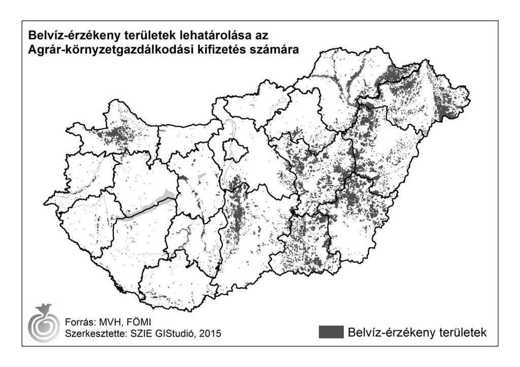 1. ábra. Belvíz-érzékeny területek lehatárolása az Agrár-környzetgazdálkodási kifizetés számára Figure 1.