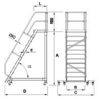 dőlésszög Méretek Fokok száma (dobogóval) db Lépcső dőlésszöge (standard: 60 vagy 5 ) α Függőleges dobogómagasság (dobogó magassága) A mm Dobogó hossza (standard 700mm) L mm Dobogó/fokszélesség