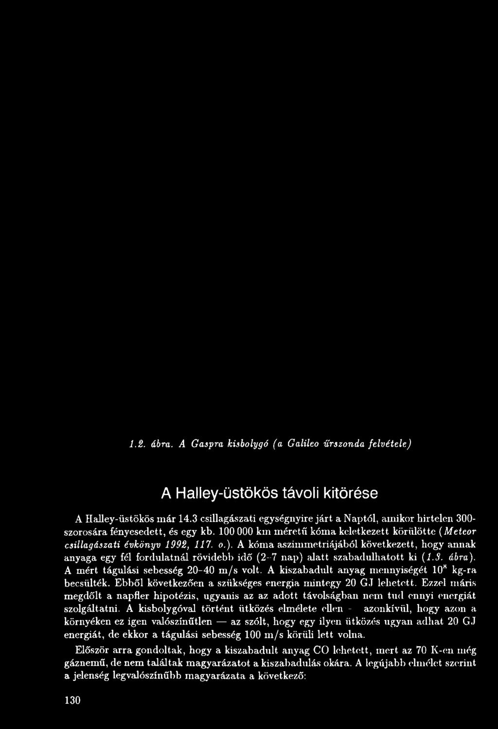 A kóma aszimmetriájából következett, hogy annak anyaga egy fél fordulatnál rövidebb idő (2-7 nap) alatt szabadulhatott ki (1.3. ábra). A mért tágulási sebesség 2 0-40 m /s volt.