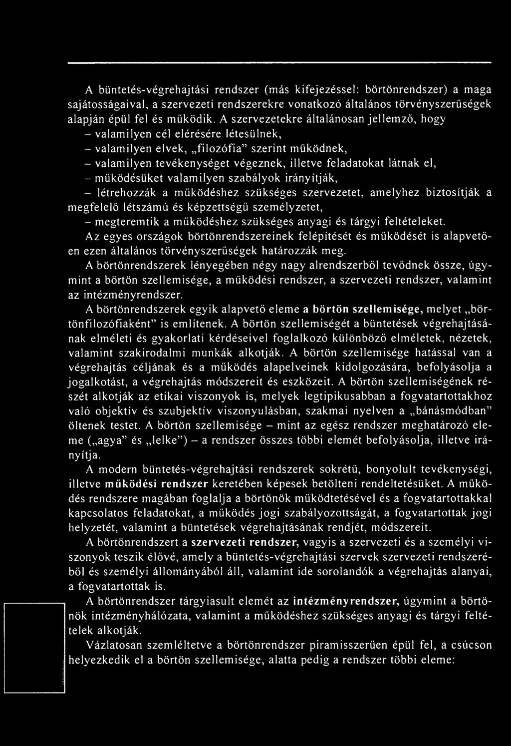 A börtönrendszerek lényegében négy nagy alrendszerből tevődnek össze, úgymint a börtön szellem isége, a működési rendszer, a szervezeti rendszer, valamint az intézményrendszer.