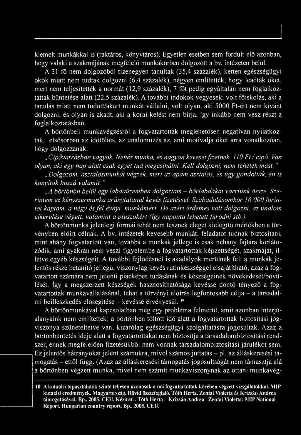 (12,9 százalék), 7 főt pedig egyáltalán nem foglalkoztattak büntetése alatt (22,5 százalék).