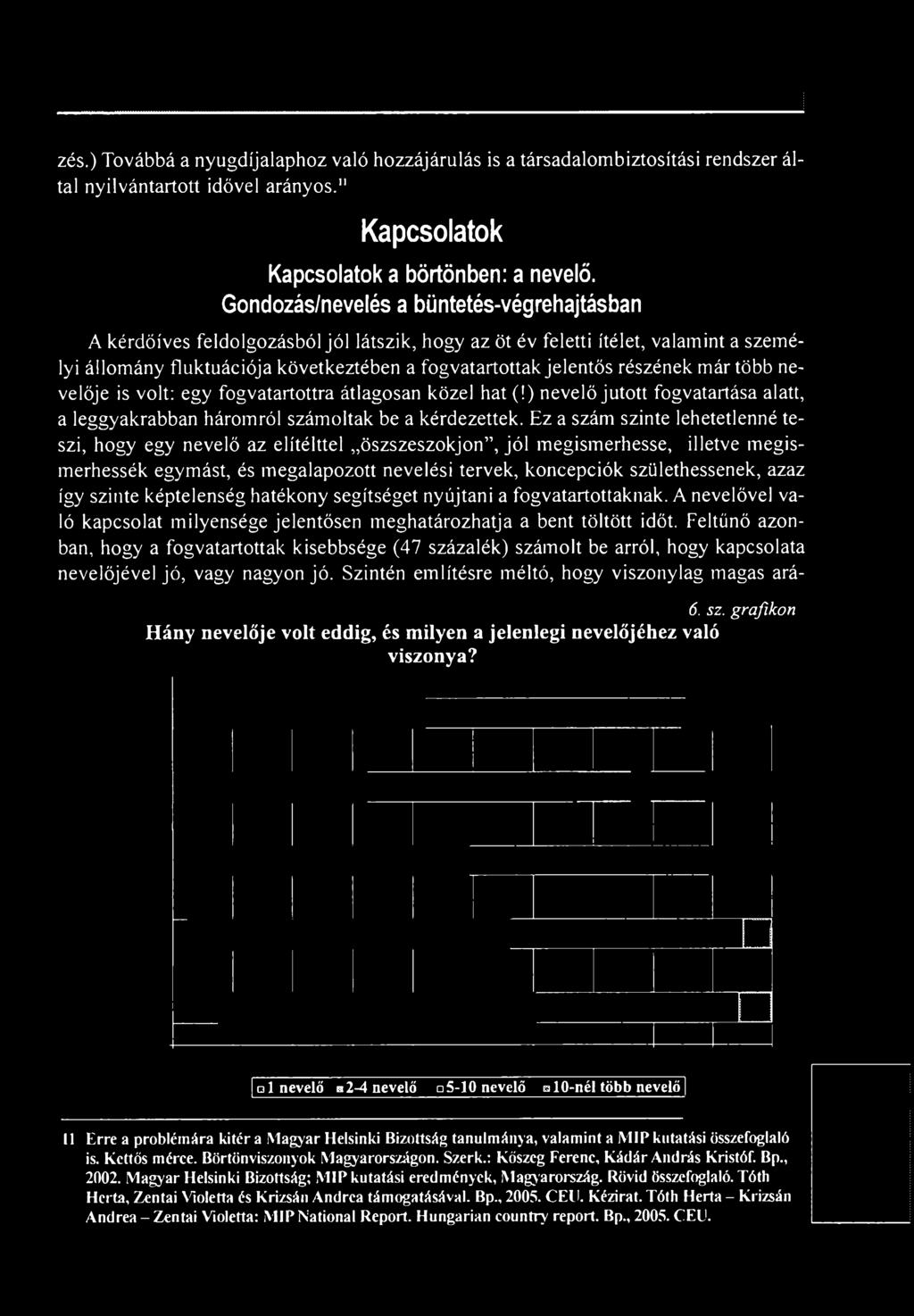 részének már több nevelője is volt: egy fogvatartottra átlagosan közel hat (!) nevelő jutott fogvatartása alatt, a leggyakrabban háromról számoltak be a kérdezettek.