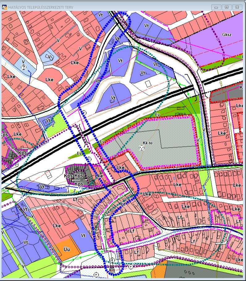 hatályos településszerkezeti terv kivágata A hatályos településszerkezeti terv szerint a tervezési terület közlekedési területfelhasználású, ezen a szakaszon területfelhasználás változás nem történik.