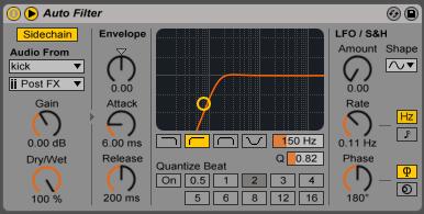 Sidechain működés A sidechain effekteket úgy tudjuk használni, hogy az adott sávra rátesszük az ezzel bíró eszközt, majd megadjuk a forrásanyagot neki, azután pedig a forráshoz képest fogja