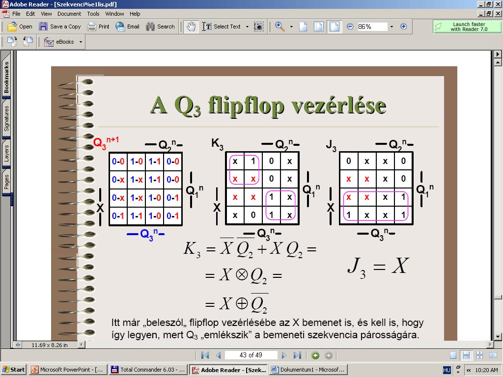 A Q 3 FLIP-FLOP VEZÉRLÉSE _ K 3 = X Q 2 + X Q 2 = X Å Q 2 J 3 = X A 3.tárolóban szerepel a bejövő változó értéke.