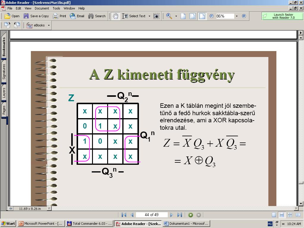 A Z KIMENETI FÜGGVÉNY A fedő hurkok sakktáblaszerű elrendezése XOR kapcsolatokra