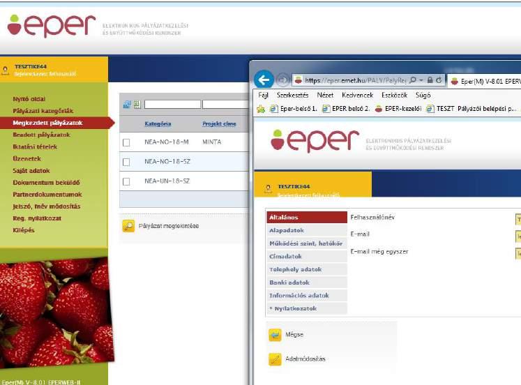 járjon el: - első EPER-felület megnyitása (internet explorerben) - böngésző