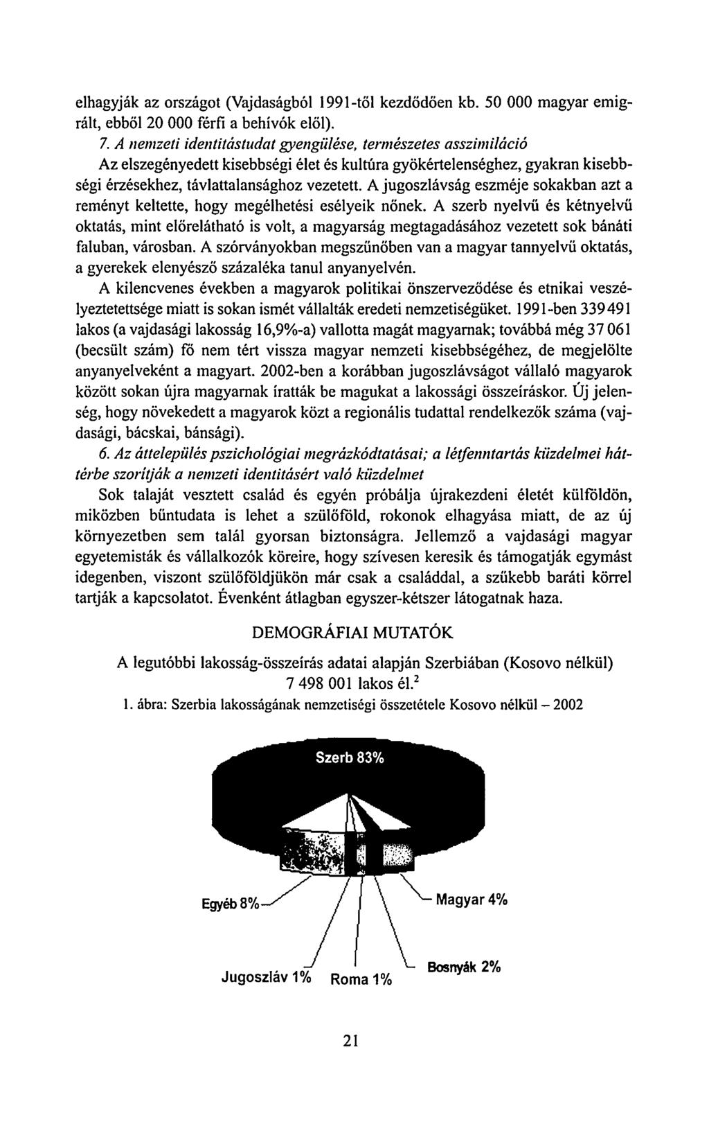 elhagyják az országot (Vajdaságból 1991-től kezdődően kb. 50 000 magyar emigrált, ebből 20 000 férfi a behívók elől). 7.