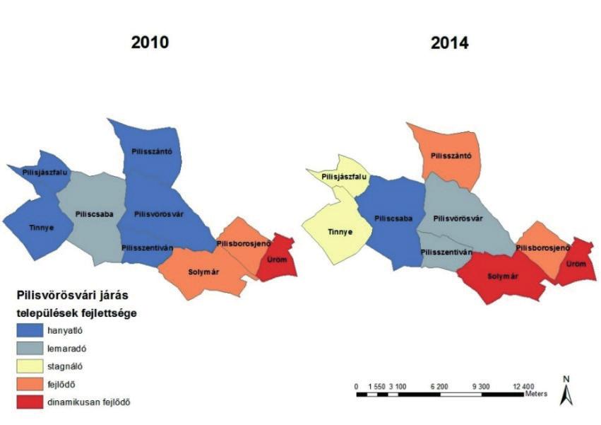 46 Fabi Alexandra Zita, Szűcs Antónia csökkenés látható. A legnagyobb növekedést Pilisszántó érte el, aki a 2010-es évben 40,65 ponttal, 2014-re már 50,04-es pontértékkel rendelkezett.
