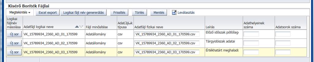 ékezetes betűket, szóközöket, különleges karaktereket. A feltölteni kívánt állományokat érdemes rövid nevekkel ellátni. 24. ábra Kísérő boríték fájljai megegyező logikai és fizikai fájlnévvel 25.