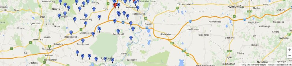 települések elhelyezkedése a megyében (a kék szín a