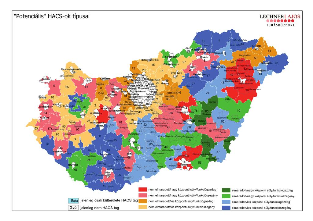 5. ADATFELDOLGOZÁS ÉS AZ ELEMZÉS EREDMÉNYEI 10. ábra A potenciális LEADER HACS-ok (forrás: http://www.terport.