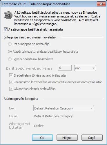 Az Enterprise Vault-archiválás kezelése Egy postaláda vagy mappa Enterprise Vault-tulajdonságainak beállítása 49 3 Kattintson a Módosítás gombra.