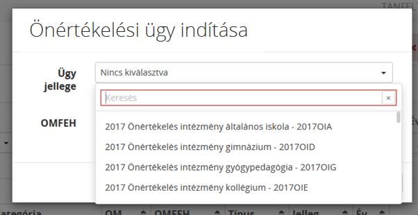 A pedagógusra, vezetőre, intézményre vonatkozó elvárásrendszer elkészítése 18 Az Ügy jellege mezőre kattintva adható meg, hogy milyen jellegű intézményi elvárásrendszert (intézményi, pedagógusi, vagy