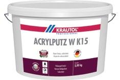 Vékonyvakolatok Krautol Acrylputz W K15 (Fehér) Diszperziós, kapart / dörzsölt struktúrájú vékonyvakolat kül- és beltérre Cikkszám: 933444 Kiszerelés: 5 kg Egy raklapon: 64 db Anyagszükséglet: 2,5