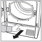 Kondenzátor egység- Minden hónapban egyszer tisztítsa meg a kondenzátort a bolyhoktól! 1. LÉPÉS Nyissa ki a kondenzátor fedőt fogja meg a fogantyút és húzza saját maga felé!