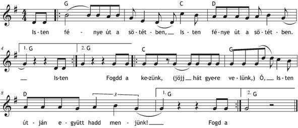 42. Isten fénye 2. Isten Lelke az ki erõt ad, Isten Lelke az ki erõt ad. Fogd a kezünk, jöjj, hát gyere velünk, Ó, Isten útján együtt hadd menjünk! 3.