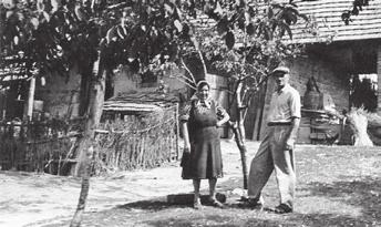 Szentpáli Gyula és felesége (Köcski Mária) az udvarban (1953) Az egy méter árpa Egy alkalommal Schaller Gyula kocsmáros árpát akart venni.