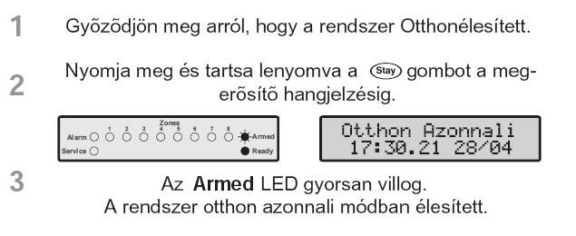 Ha azonban átváltunk azonnali otthonéles működésre, ezek a zónák is azonnal riasztanak amint azokat megnyitják.