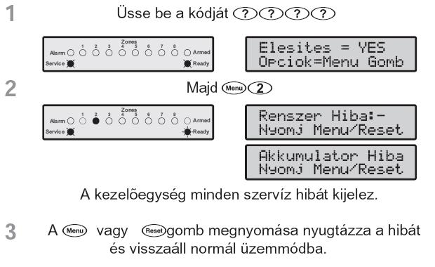 Új szervízhiba nyugtázása A nyugtázás menete a következő: Ajtócsengő funkció ki/bekapcsolása Ha a zónára engedélyezték az ajtócsengő funkciót, a zóna megnyitásakor minden alkalommal egy hangjelzést