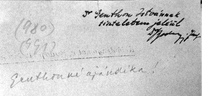 MAGYAR MÛVÉSZETTÖRTÉNÉSZEK A VÉSZKORSZAKBAN 41 4. Bodonyi József Genthon Istvánnak szóló dedikációja A magyar művészettörténetírás új útjai? című recenziójának különlenyomatán.