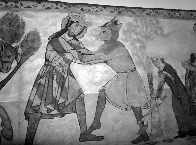 84 HÍVÓSZÓ 3. Szent László küzdelme a kunnal, 1310-es évek. Freskó, Kakaslomnic.
