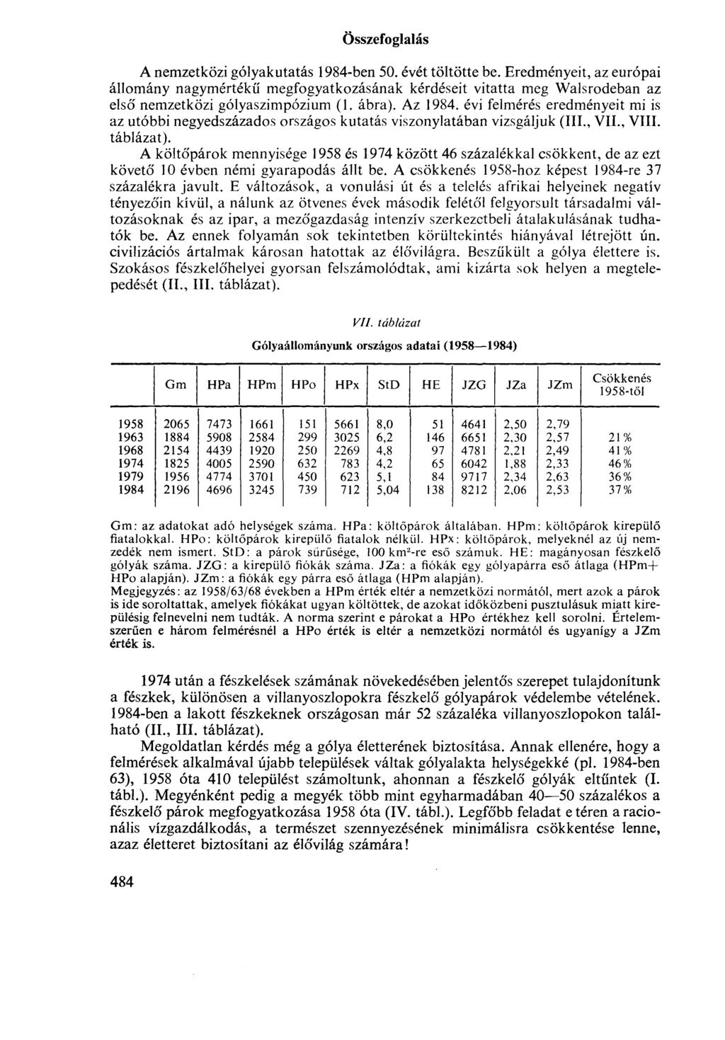 Összefoglalás A nemzetközi gólyakutatás 984-ben 50. évét töltötte be.