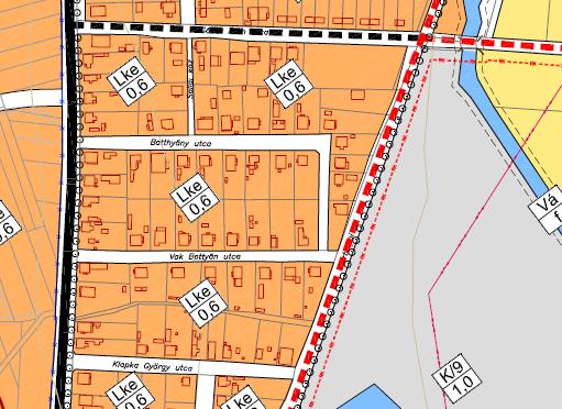 A tömbben nincs feltüntetve a Csók István utca folytatásában lév 1711/6 helyrajzi számú utca, melyet javítani szükséges a Településrendezési terven.