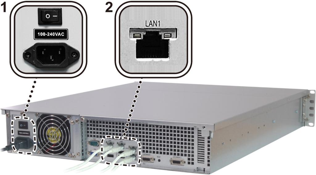 A RackStation elindítása 1 Csatlakoztassa a tápkábel egyik végét a RackStation tápkábel-csatlakozójába, a másik végét pedig a