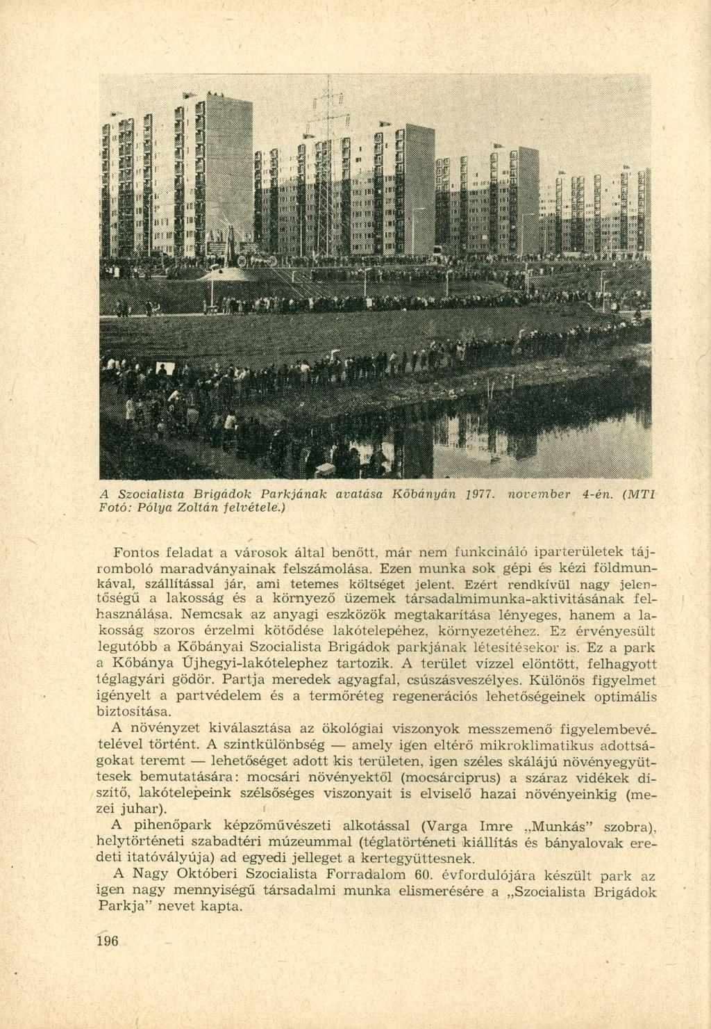A Szocialista Brigádok Parkjának avatása Kőbányán 1977. november 4-én. (MTI Fotó: Pólya Zoltán felvétele.