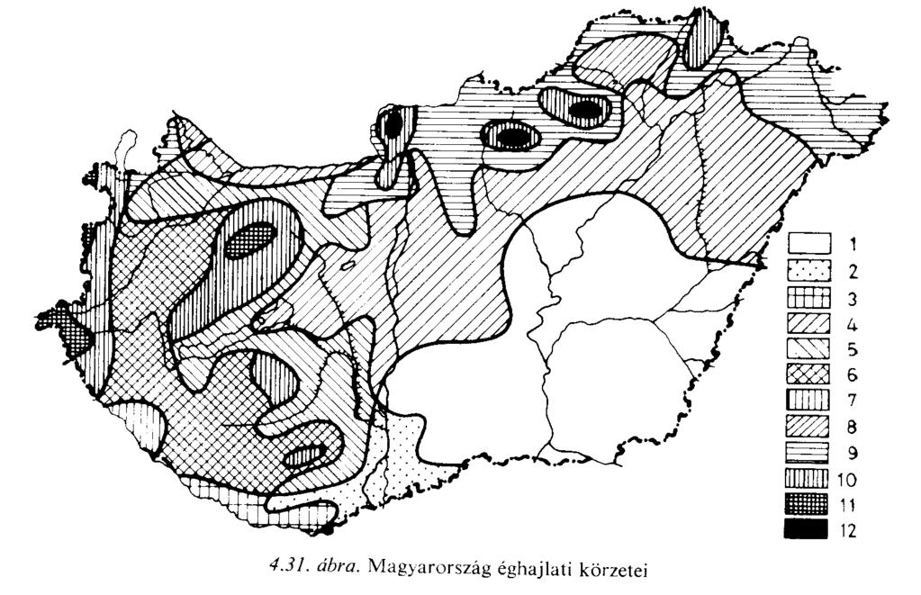 l. meleg-száraz, 2. meleg-mérsékelten száraz, 3. meleg-mérsékelten nedves, 4. mérsékelten meleg-száraz, 5. mérsékelten meleg-mérsékelten száraz, 6.