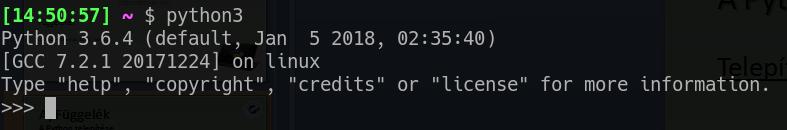 A) Függelék A Python telepítése Telepítés Linux alá A mai Linux disztribúciók alapból tartalmazzák a Python interpretert (ilyen a gyakorlaton használt Ubuntu GNU/Linux is).