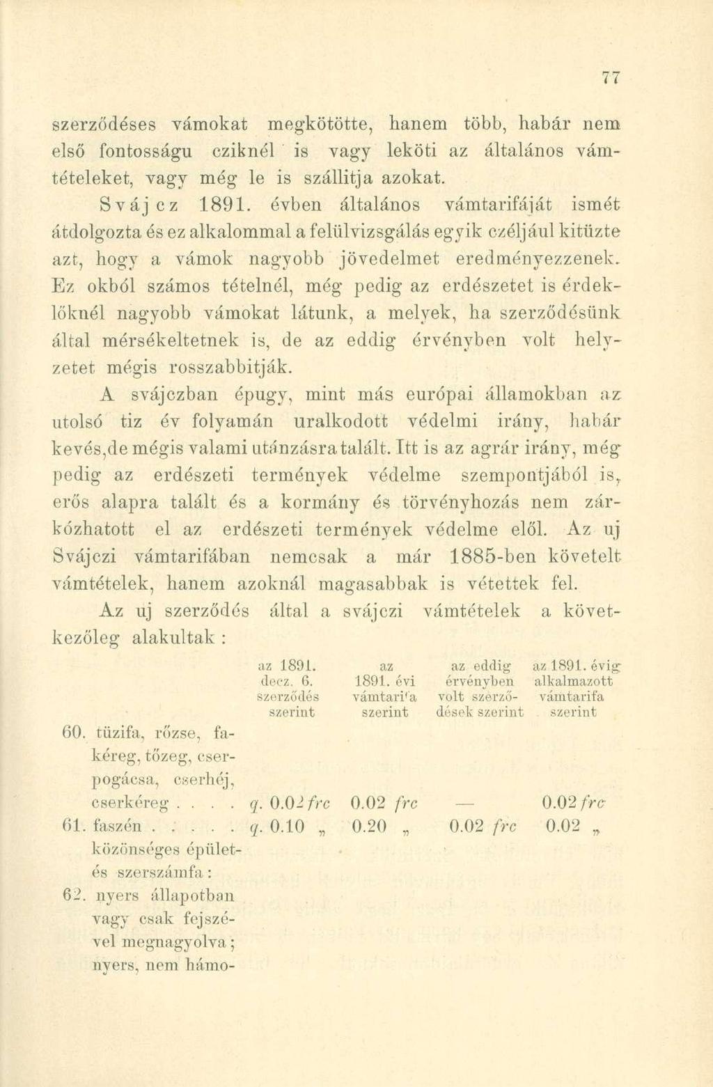szerződéses vámokat megkötötte, hanem több, habár nem első fontosságú cziknél is vagy leköti az általános vámtételeket, vagy még le is szállítja azokat. Svájcz 1891.