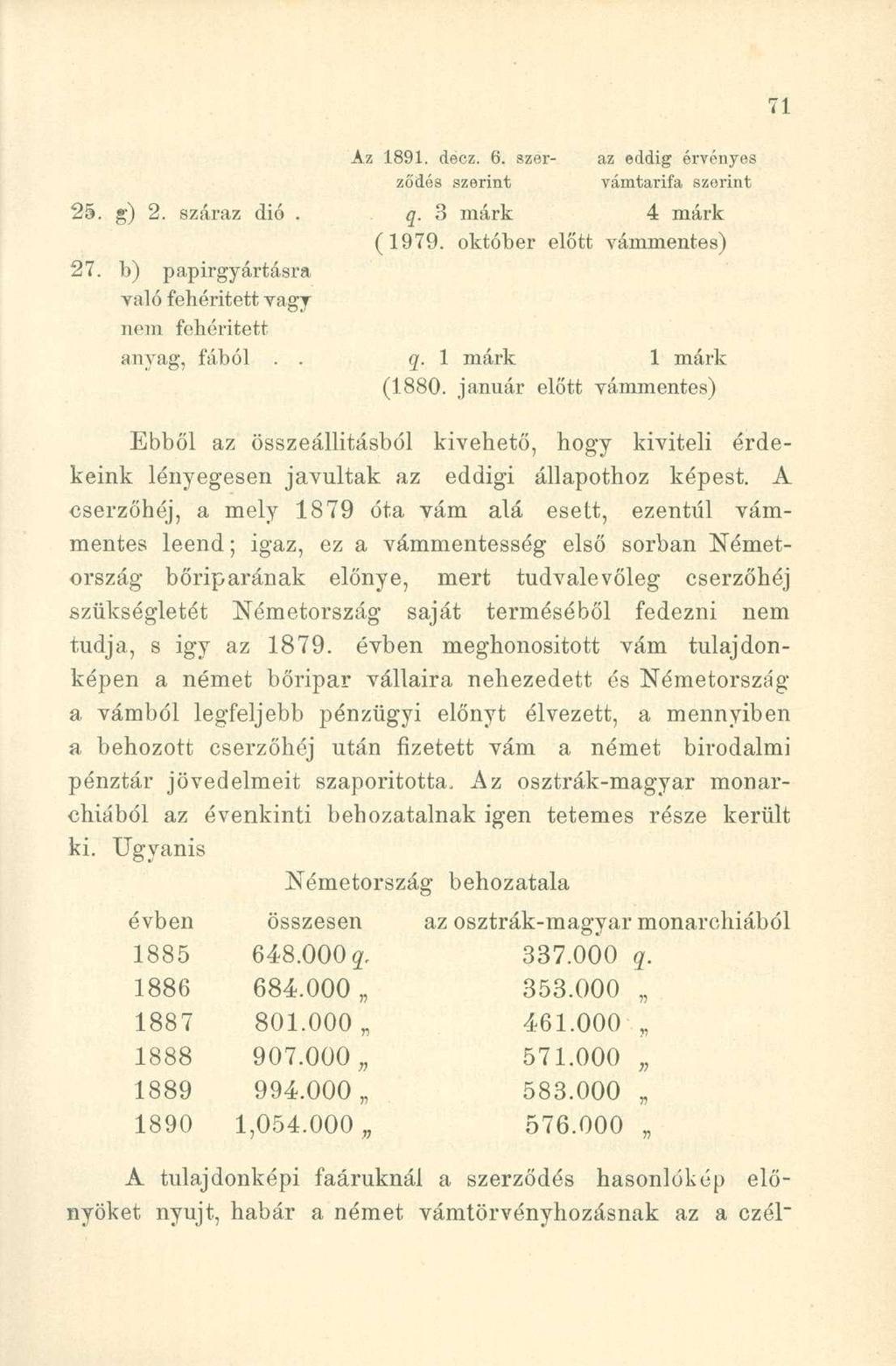 Az 1891. decz. 6. szerzó'dés szerint évben összesen az osztrák-magyar monarchiából 1885 648.000 337.000 q. 1886 684.000 353.000 1887 801.000 461.000 1888 907.000,, 571.000 1889 994.000 583.