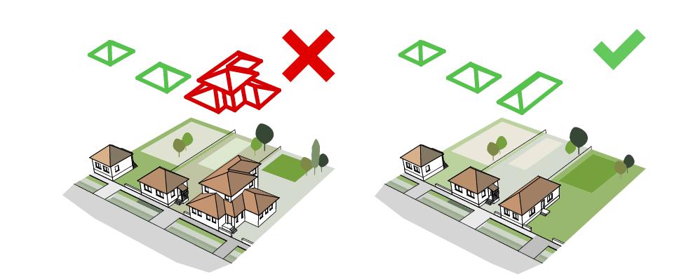 Javasoljuk az illeszkedés vizsgálatát, amennyiben az építendő épület körül utcára merőleges nyeregtető van, akkor ne válasszunk túl összetett tetőformát,