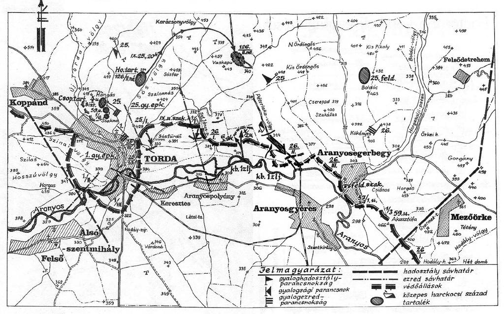 A tordaiak malenkij robotja A 25. gyaloghadosztály helyzete 1944. szeptember 25-én térkép 90. kép: A 25.
