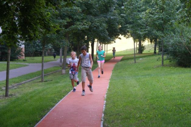 játék burkolt felületet igényel. A kosárpalánkot a pálya utca felőli végében kell felszerelni, hogy a téli szánkázást ne akadályozza. A park északi határán, az árnyas fák alatt építhető egy kb.