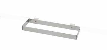 KONYHA FÜGGESZTŐRENDSZEREK KERET L 350 mm KERET L 525 mm 350 mm hosszúságú krómozott keret, fehér vagy fekete rögzítő elemekkel, konyhai eszközöket rögzíthet a függesztő profilra.