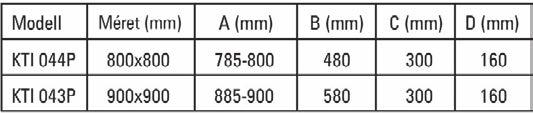 KTI 044P Ár: 94900 Ft EDZETT ÜVEG Méret: 900x900x1950 mm Kód: KTI