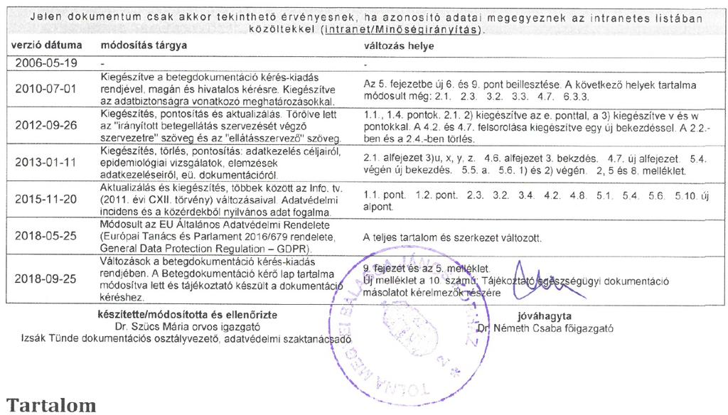 1/22 oldal Jelen dokumentum csak akkor tekinthető érvényesnek, ha azonosító adatai megegyeznek az intranetes listában közöltekkel (intranet/minőségirányítás).
