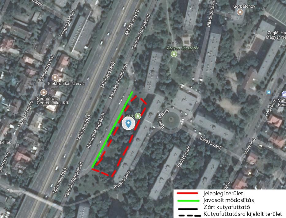 Árnyas kutyás sétány Kacsóh Pongrác úti ltp. 111-117. között lévő szakaszon a zöld sávban, nyílt 900m2 2018. május 15.