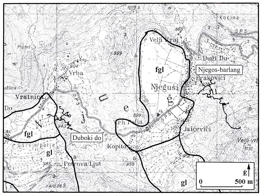 A rendelkezésre álló részletes földtani térkép (N.N., 1969) alapján a polje belsejében felső-triász Dachsteini, alsó-jura tűzköves és középső-felső jura oolitos mészkövek bukkannak felszínre.