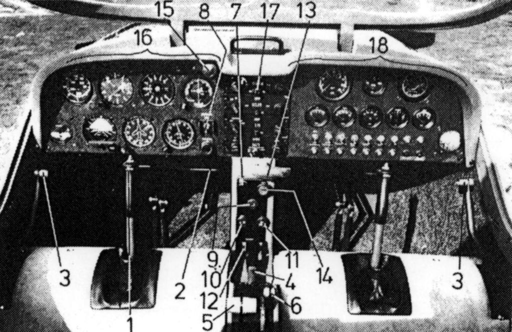 REPÜLÉSI KÉZIKÖNYV GROB G 109 27 III. Kezelés normál üzemben III. 1. Pilótafülke és kezelôberendezések 1. Botkormány 9. Szivató (hidegindító) 2. Oldalkormány pedál (futónként kerékfékkel) 10.