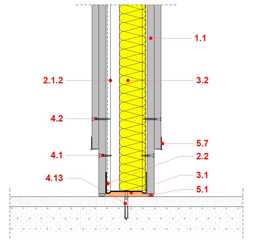 Tűzgátló válaszfalak csatlakozásai Padlócsatlakozás lábazati kialakítás esetén 1.